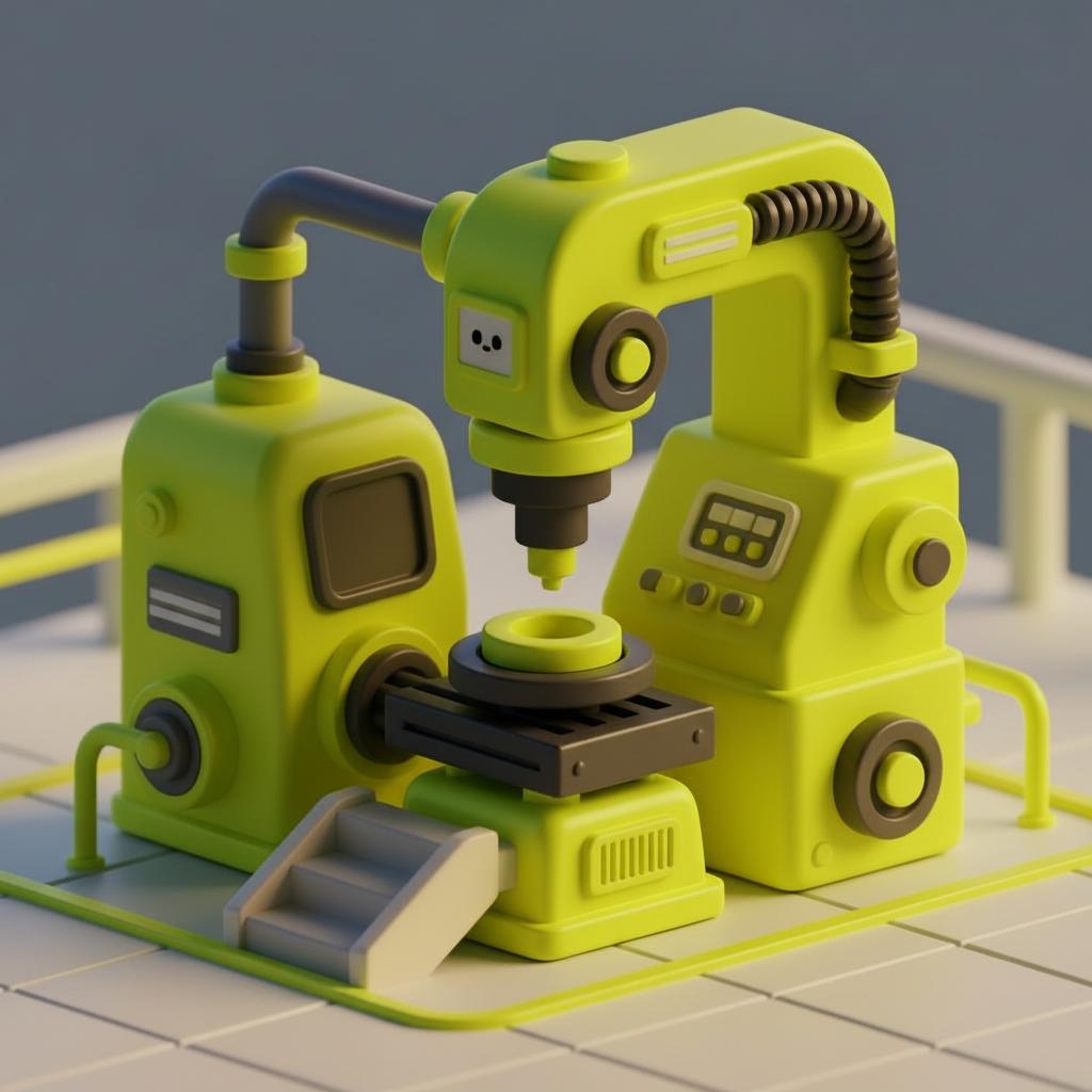 Ilustração 3D de uma máquina industrial em verde-lima